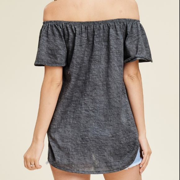 LAST Gray Off Shoulder Button Knot Top 19006 - Picture 6 of 7